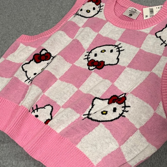 Hello Kitty Checkered Pink Sweater Vest XXL Academia Kidcore - Picture 7 of 8